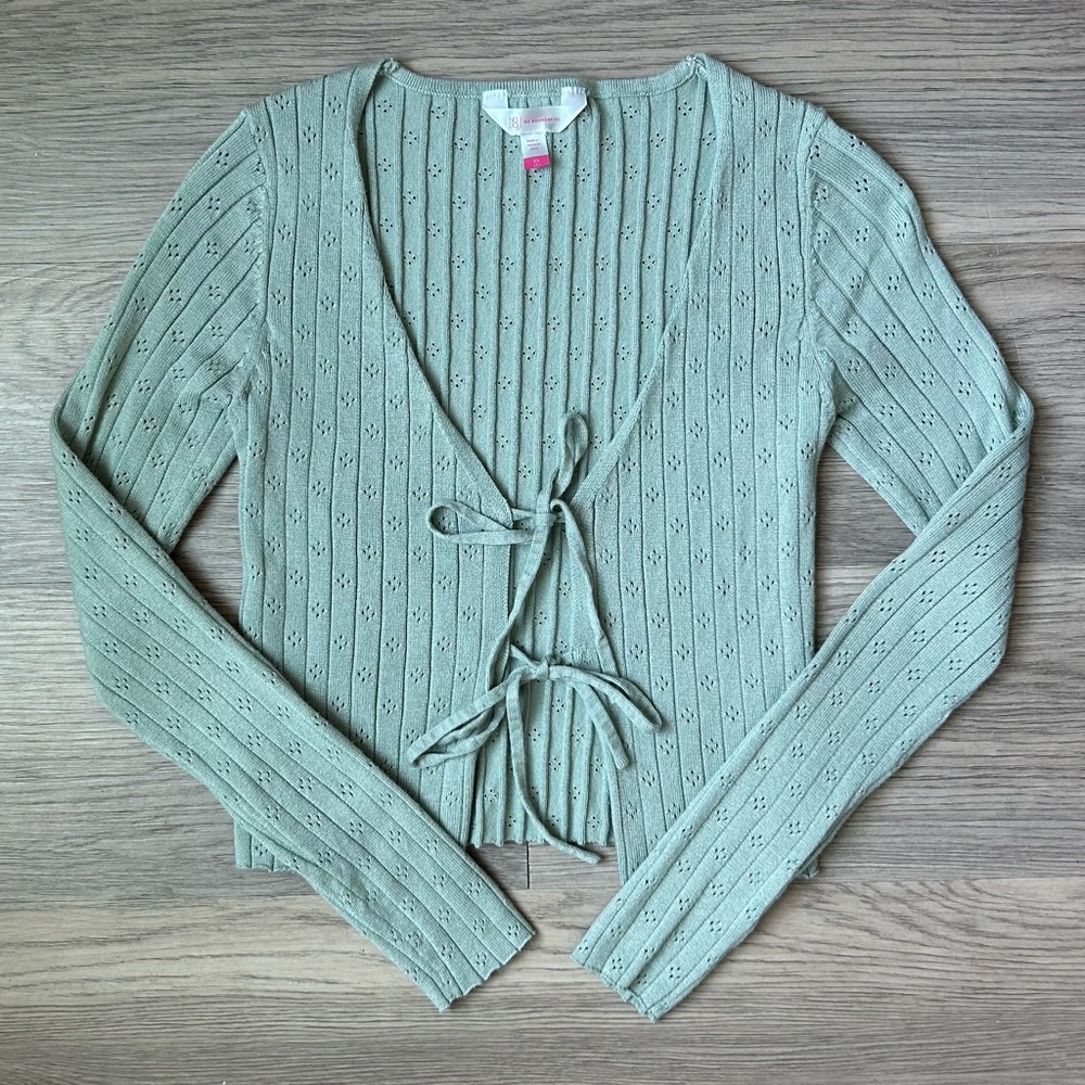 No Boundaries pointelle tie sweater